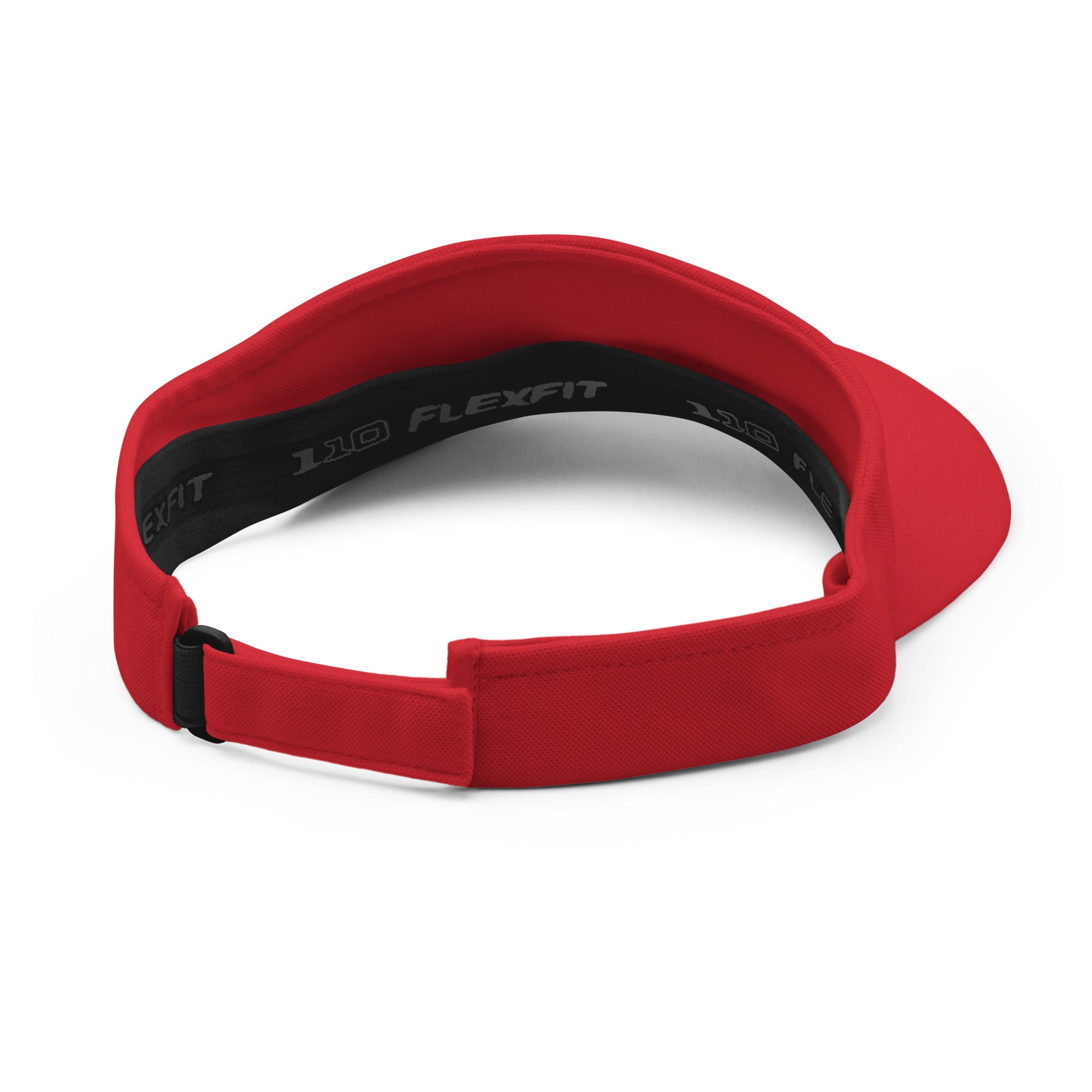 The Speedy Mom Visor by Blue Sky Runners, featuring a red color and adjustable strap, is perfect for the active mom on the go and is shown from the back against a white background.